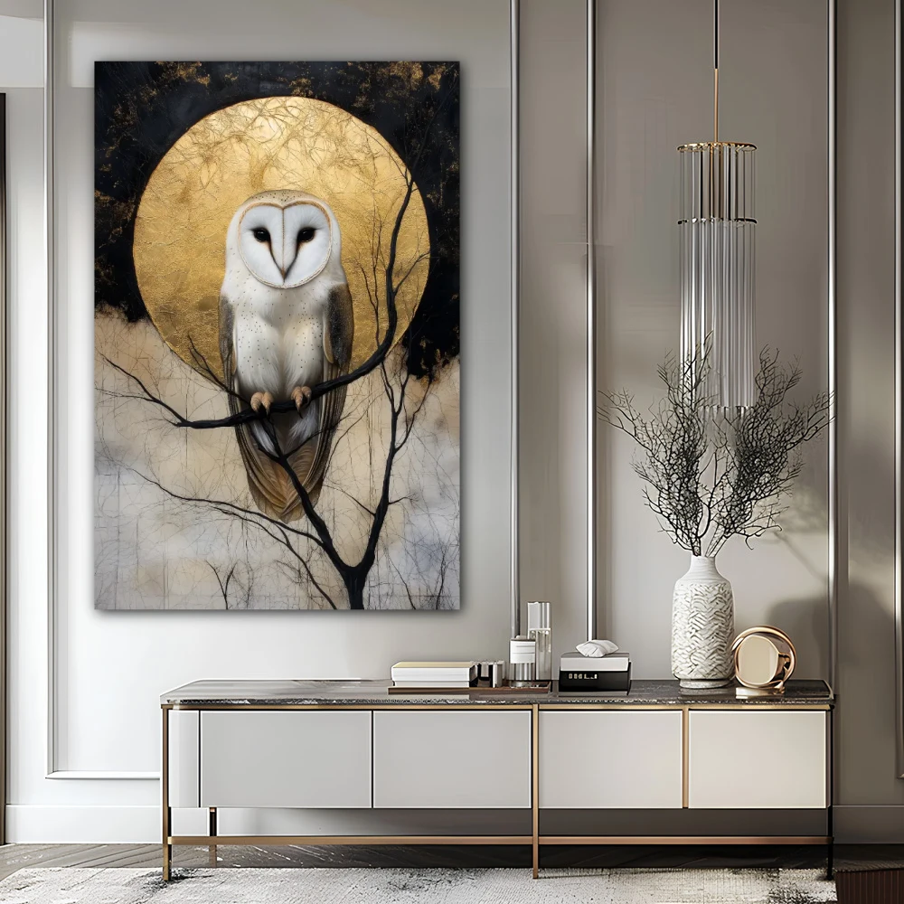 Wall Art titled: In the Golden Circle in a Vertical format with: and Golden Colors; Decoration the Sideboard wall