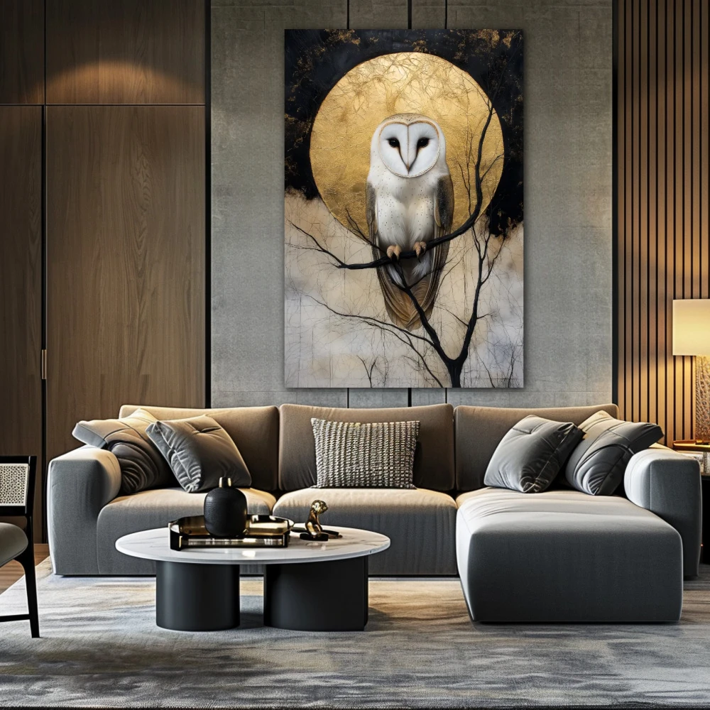 Wall Art titled: In the Golden Circle in a Vertical format with: and Golden Colors; Decoration the Above Couch wall