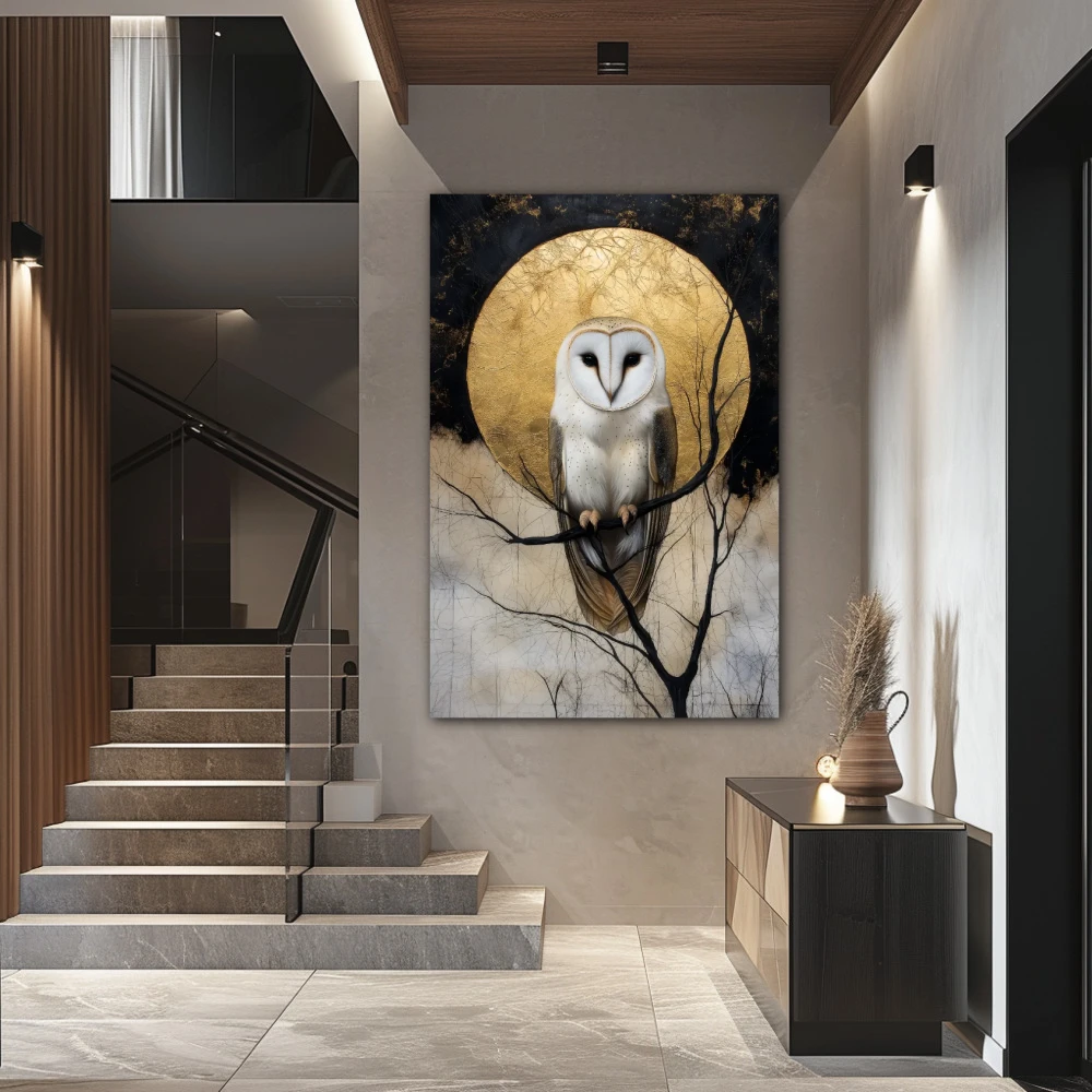 Wall Art titled: In the Golden Circle in a Vertical format with: and Golden Colors; Decoration the Staircase wall