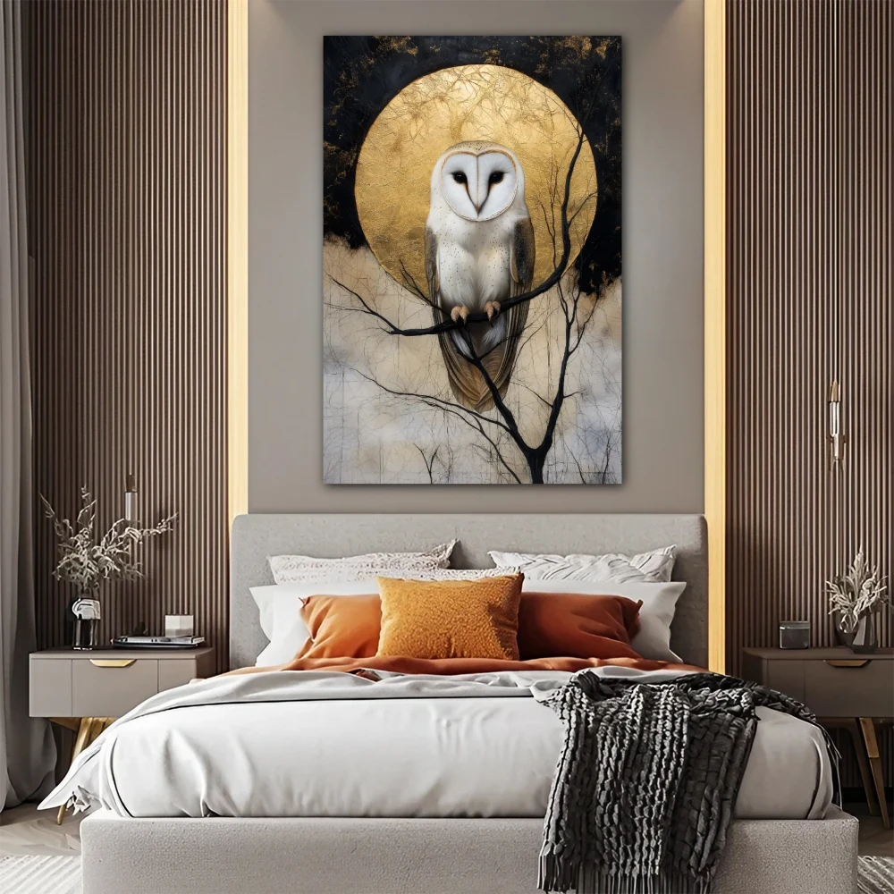 Wall Art titled: In the Golden Circle in a Vertical format with: and Golden Colors; Decoration the Bedroom wall