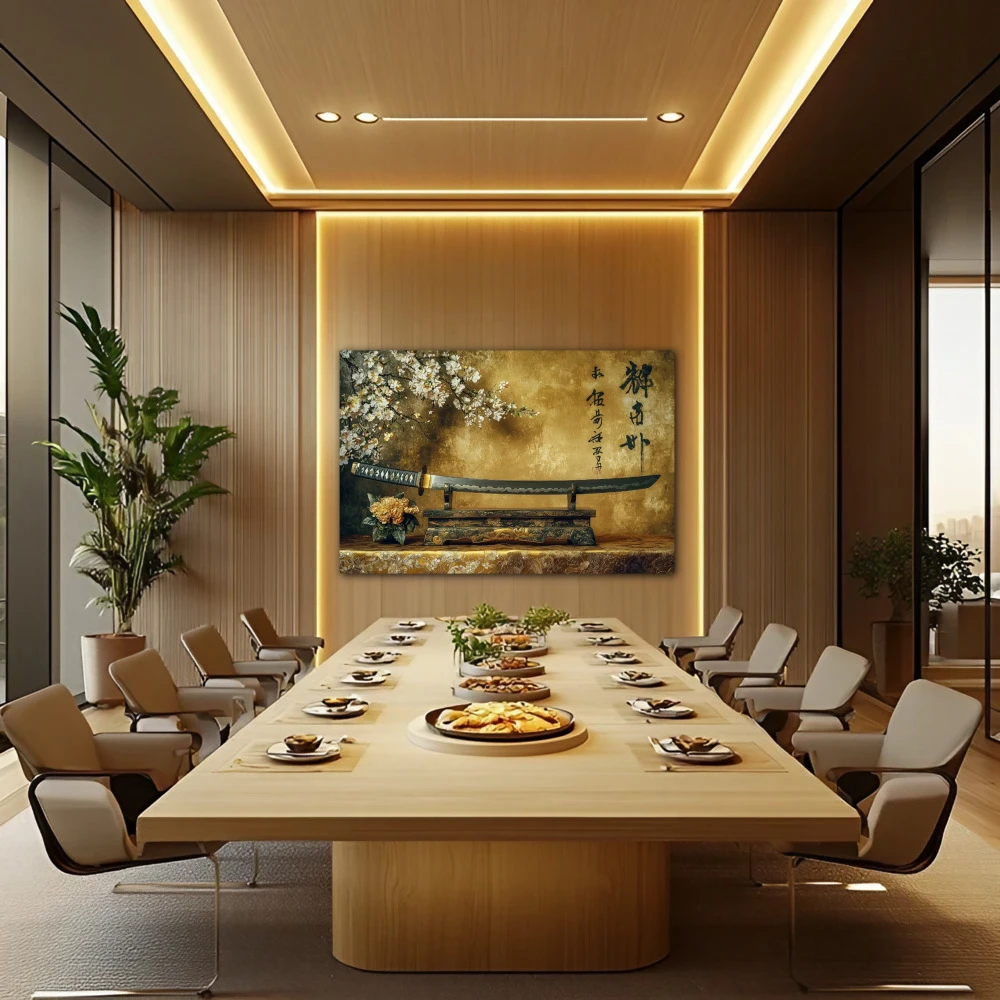 Wall Art titled: Path of the Warrior in a Horizontal format with: Golden, and Brown Colors; Decoration the Restaurant wall