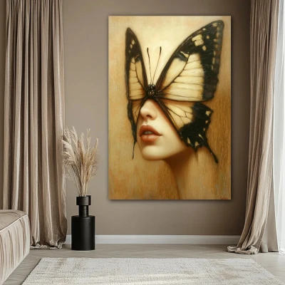 Wall Art titled: Internal Blooming in a Vertical format with: Golden, and Monochromatic Colors; Decoration the Bedroom wall