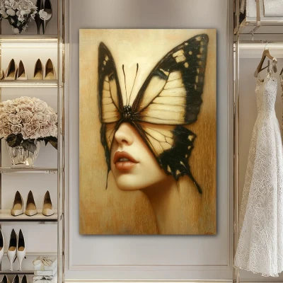 Wall Art titled: Internal Blooming in a Vertical format with: Golden, and Monochromatic Colors; Decoration the Dressing Room wall