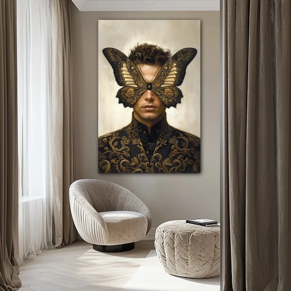 Wall Art titled: Golden Metamorphosis in a Vertical format with: and Golden Colors; Decoration the Bedroom wall