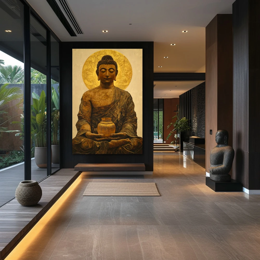 Wall Art titled: Refuge of the Soul in a Vertical format with: and Yellow Colors; Decoration the Hallway wall