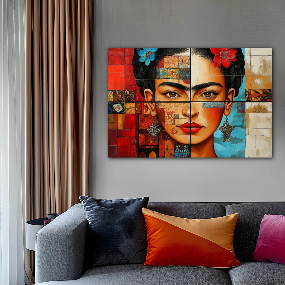 Wall Art titled: Unbreakable Duality in a Horizontal format with: Sky blue, and Red Colors; Decoration the Above Couch wall