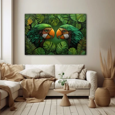 Wall Art titled: Whispers of the Jungle in a Horizontal format with: and Green Colors; Decoration the Beige Wall wall