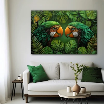 Wall Art titled: Whispers of the Jungle in a format with: and Green Colors; Decoration the White Wall wall Wall Art titled: Whispers of the Jungle in a format with: and Green Colors; Decoration the White Wall wall
