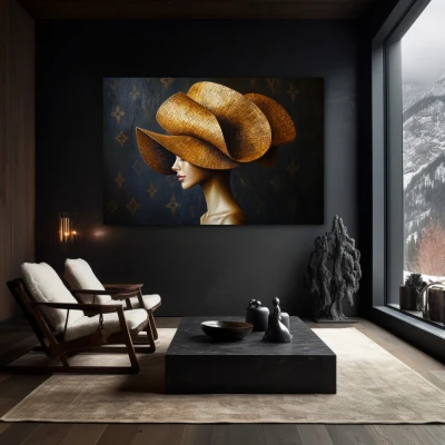 Wall Art titled: Fragments of Sophistication in a  format with: and Golden Colors; Decoration the Black Walls wall