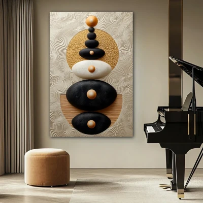 Wall Art titled: Universal Synthesis in a Vertical format with: Grey, Black, and Beige Colors; Decoration the Beige Wall wall Wall Art titled: Universal Synthesis in a Vertical format with: Grey, Black, and Beige Colors; Decoration the Beige Wall wall