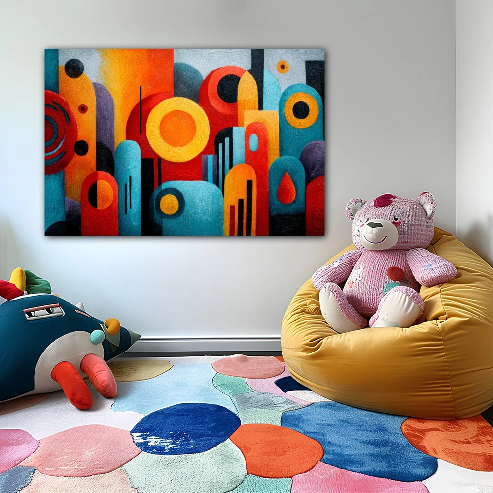Wall Art titled: The Order of Noise in a Horizontal format with: Blue, Orange, and Vivid Colors; Decoration the White Wall wall