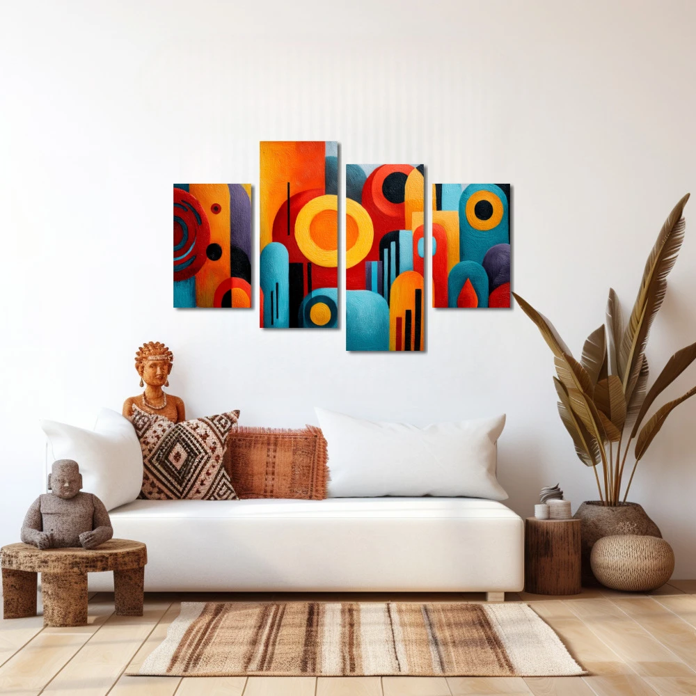 Wall Art titled: The Order of Noise in a Horizontal format with: Blue, Orange, and Vivid Colors; Decoration the White Wall wall