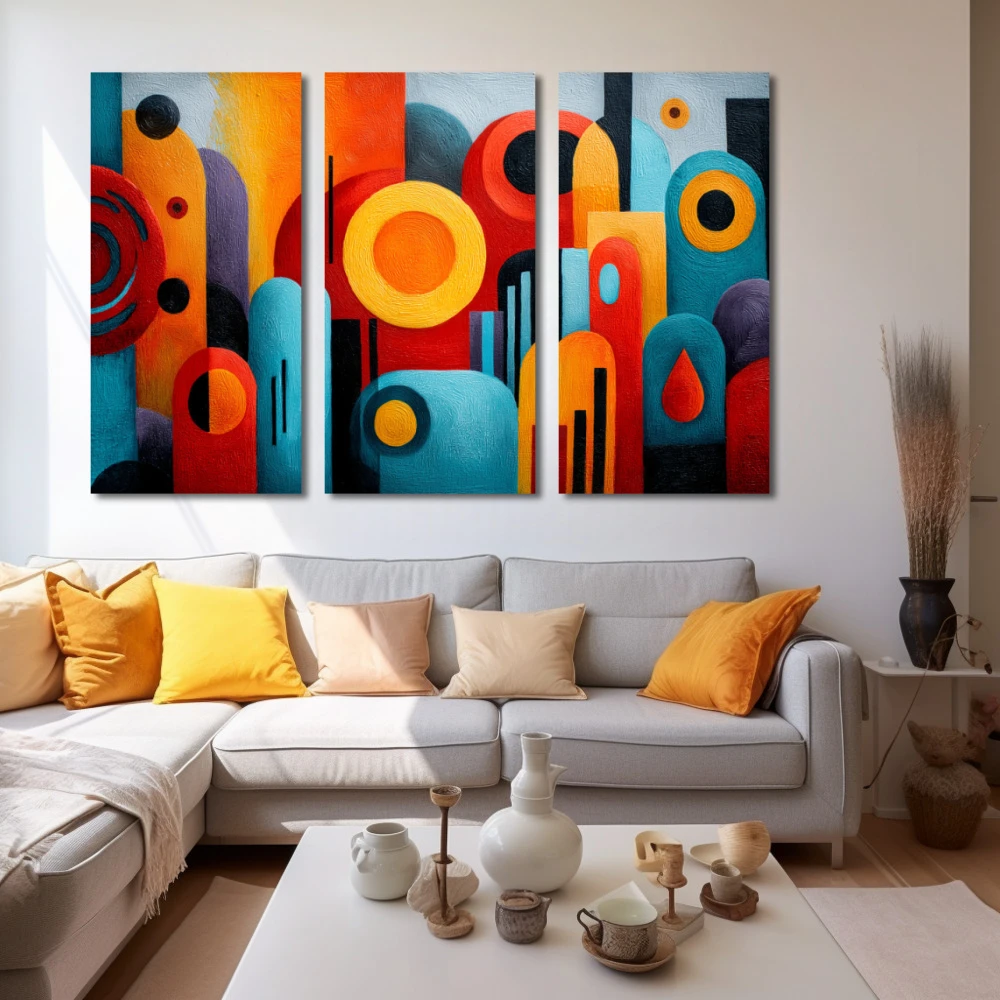 Wall Art titled: The Order of Noise in a Horizontal format with: Blue, Orange, and Vivid Colors; Decoration the White Wall wall