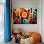 Wall Art titled: The Order of Noise in a Horizontal format with: Blue, Orange, and Vivid Colors; Decoration the Nursery wall