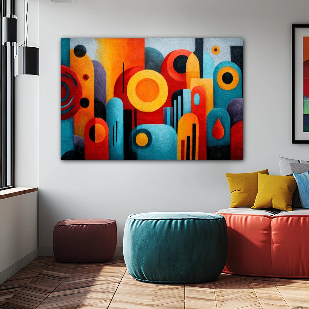 Wall Art titled: The Order of Noise in a Horizontal format with: Blue, Orange, and Vivid Colors; Decoration the Office wall