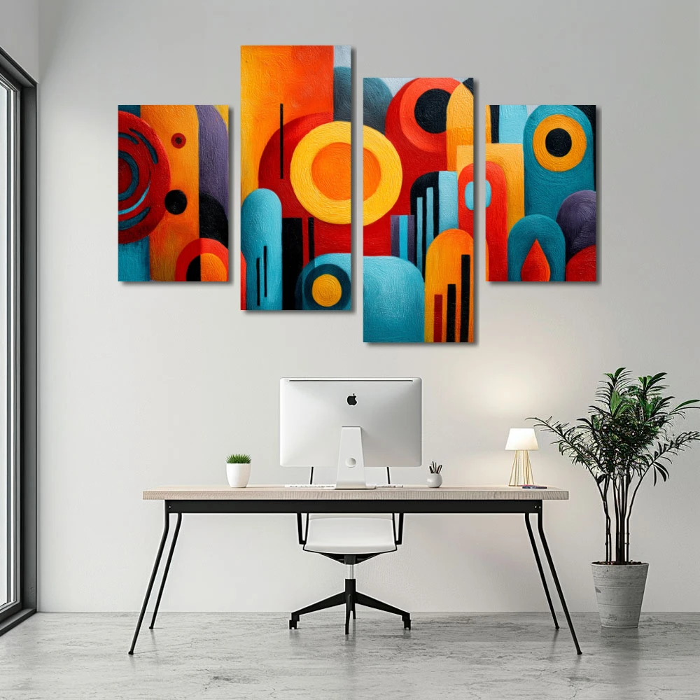 Wall Art titled: The Order of Noise in a Horizontal format with: Blue, Orange, and Vivid Colors; Decoration the Office wall