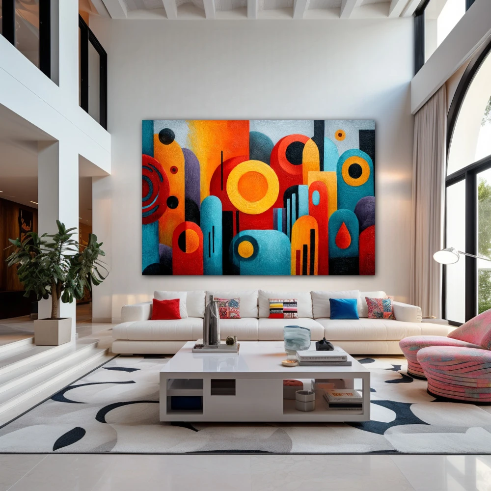 Wall Art titled: The Order of Noise in a Horizontal format with: Blue, Orange, and Vivid Colors; Decoration the Living Room wall