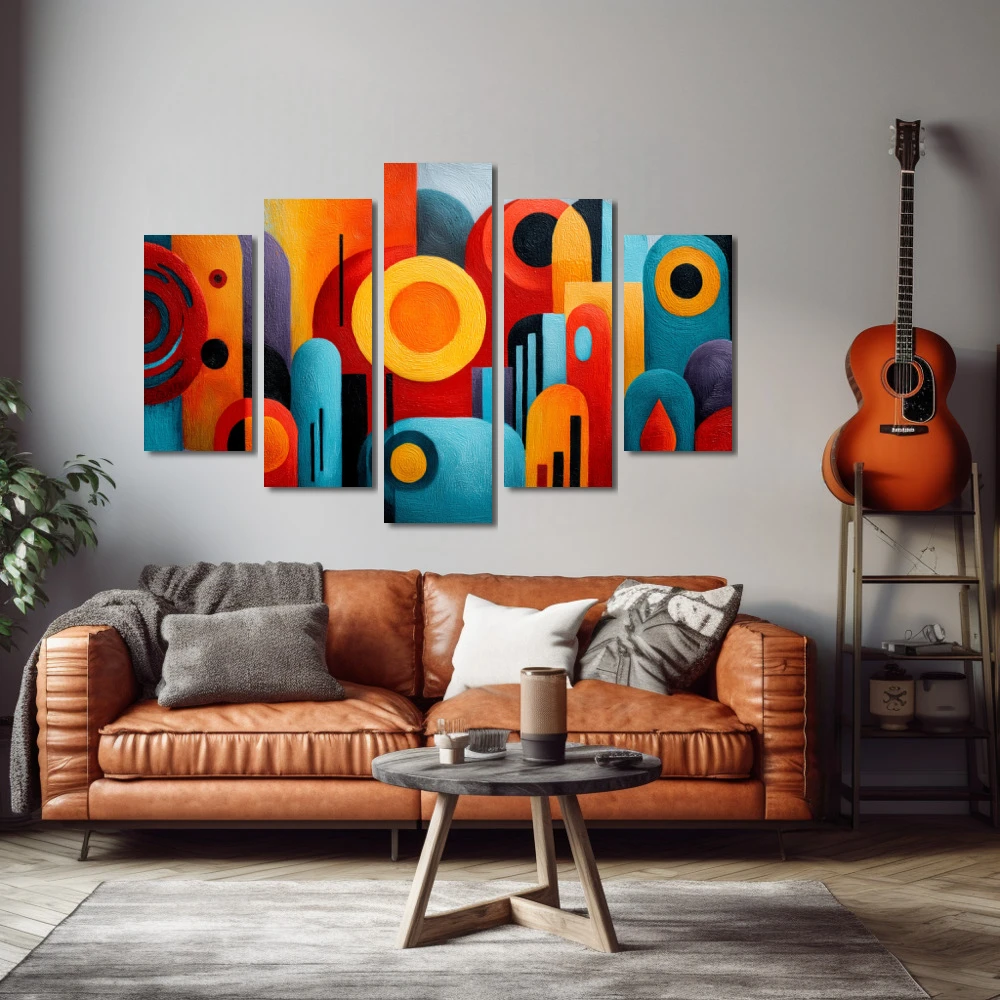 Wall Art titled: The Order of Noise in a Horizontal format with: Blue, Orange, and Vivid Colors; Decoration the Living Room wall Wall Art titled: The Order of Noise in a Horizontal format with: Blue, Orange, and Vivid Colors; Decoration the Living Room wall