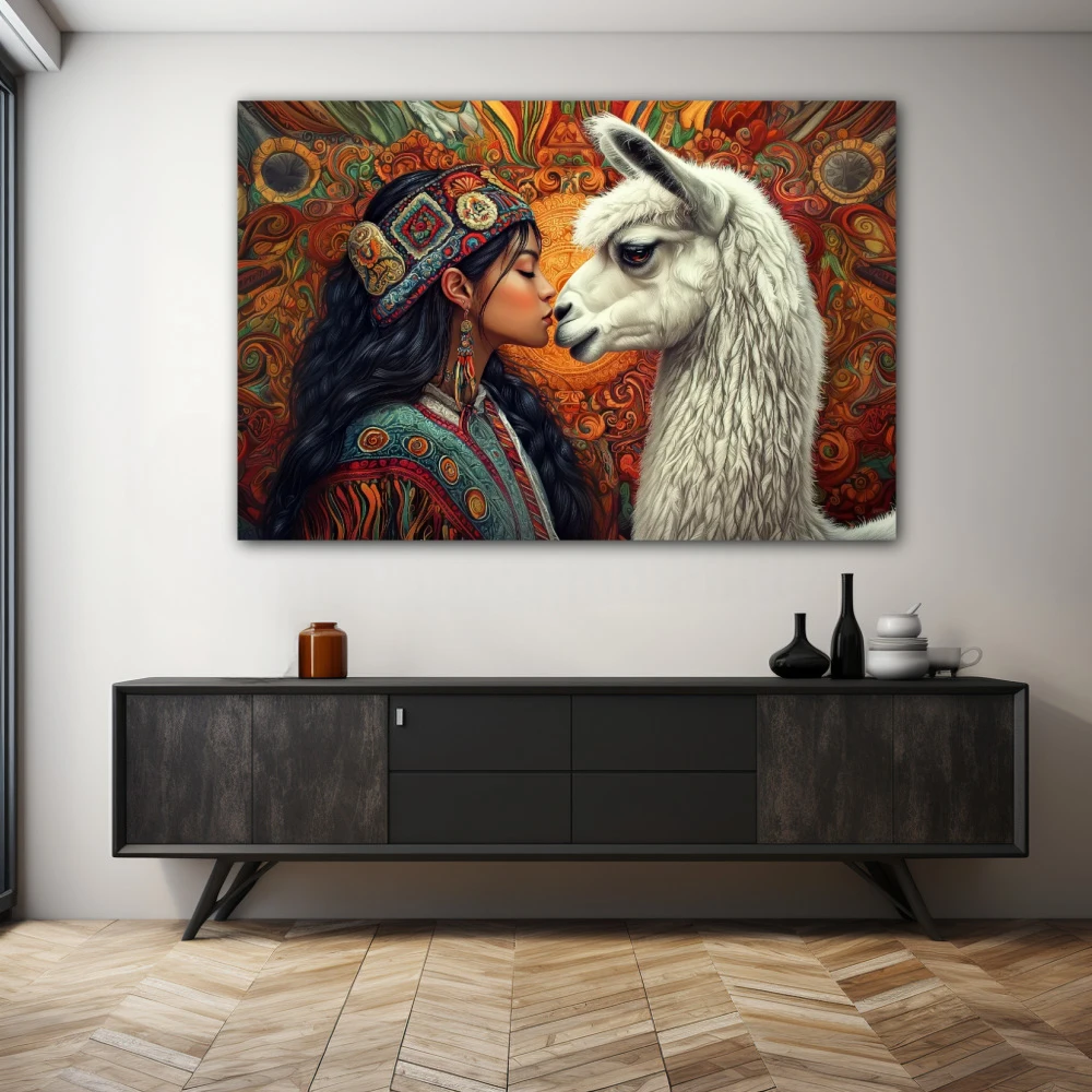 Wall Art titled: The Breath of the Andes in a Horizontal format with: white, Orange, and Red Colors; Decoration the Sideboard wall