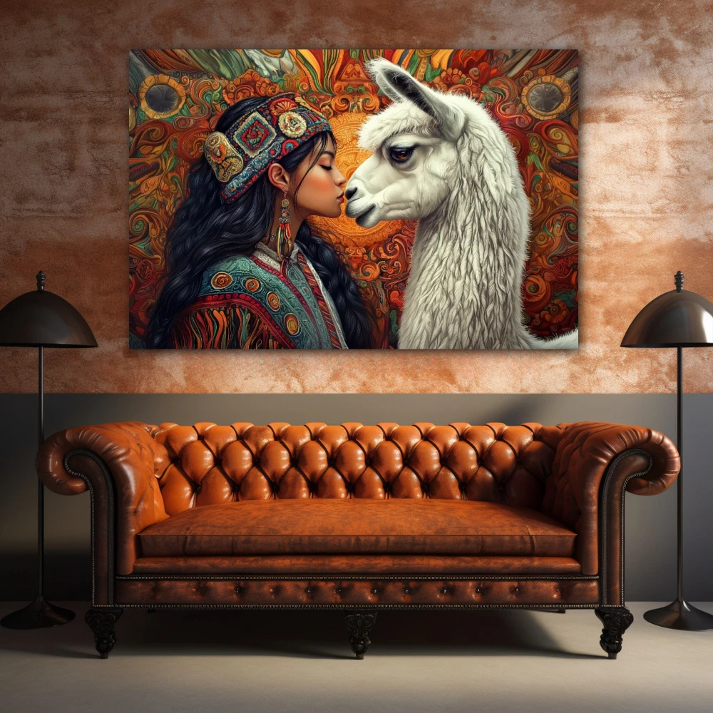 Wall Art titled: The Breath of the Andes in a Horizontal format with: white, Orange, and Red Colors; Decoration the Above Couch wall