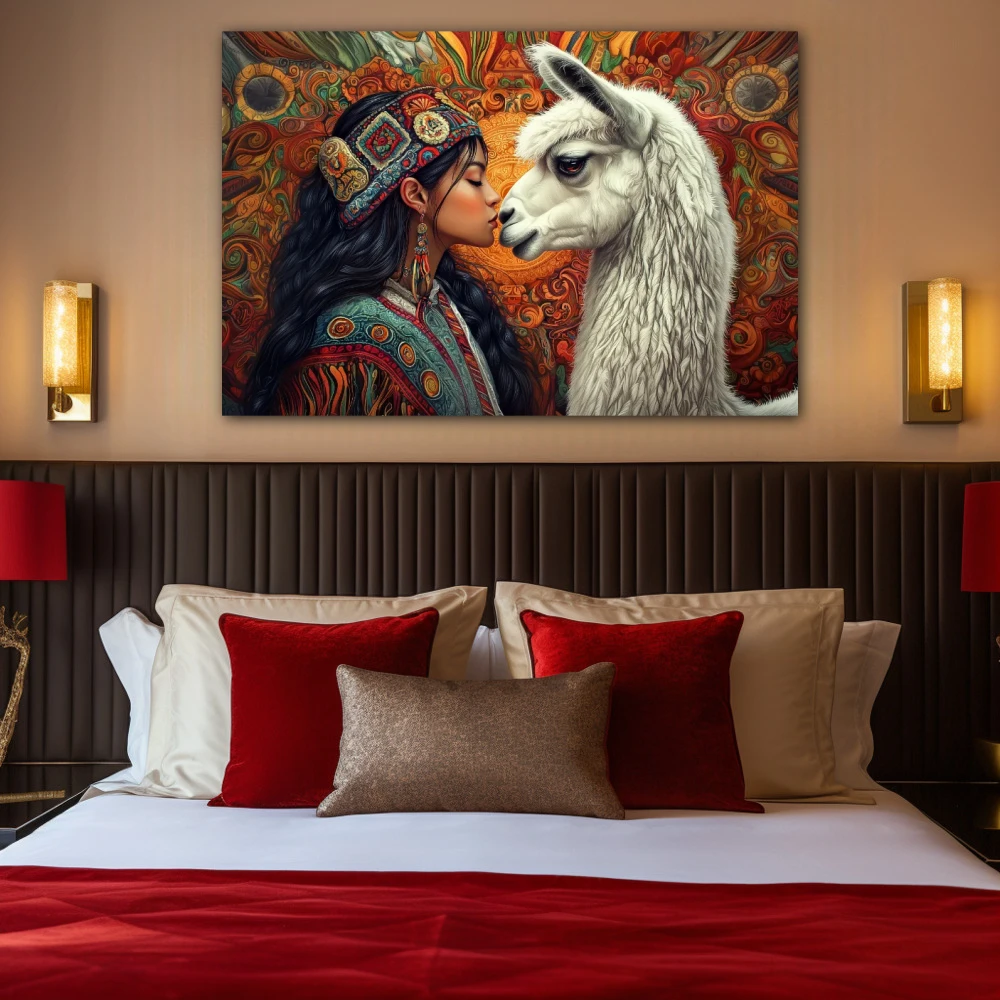 Wall Art titled: The Breath of the Andes in a Horizontal format with: white, Orange, and Red Colors; Decoration the Bedroom wall