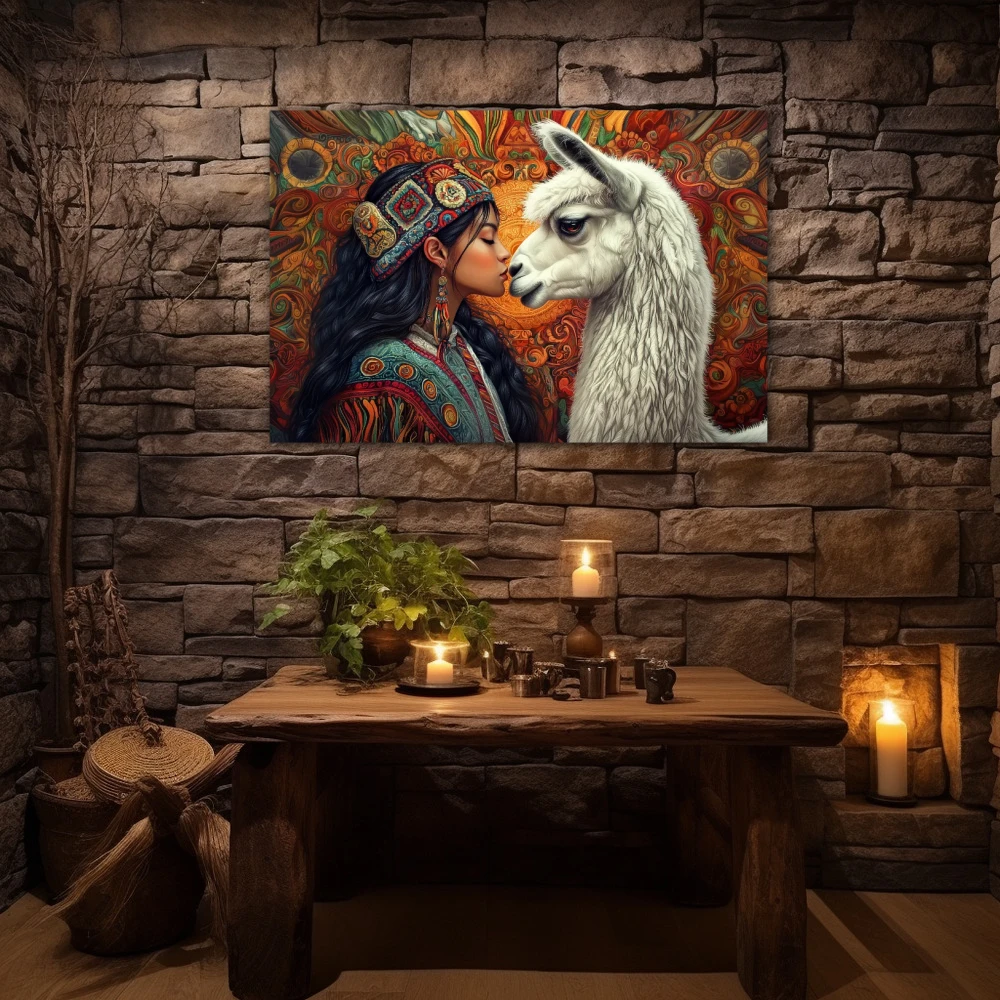 Wall Art titled: The Breath of the Andes in a Horizontal format with: white, Orange, and Red Colors; Decoration the Stone Walls wall