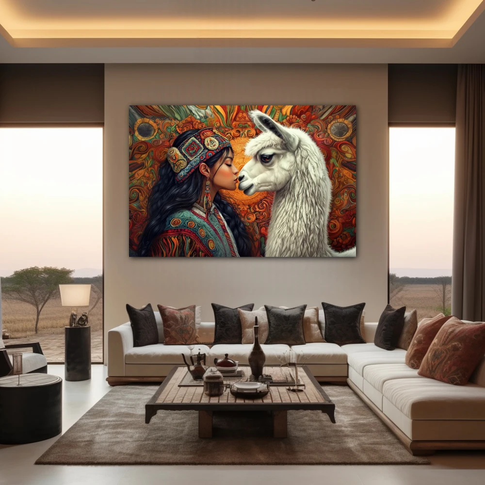 Wall Art titled: The Breath of the Andes in a Horizontal format with: white, Orange, and Red Colors; Decoration the Living Room wall
