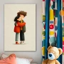 Cuadro Uno más uno, uno en formato vertical con colores Blanco, Naranja, Verde; Decorando pared de Dormitorio Infantil