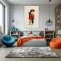 Cuadro Uno más uno, uno en formato vertical con colores Blanco, Naranja, Verde; Decorando pared de Dormitorio Juvenil