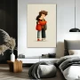 Cuadro Uno más uno, uno en formato vertical con colores Blanco, Naranja, Verde; Decorando pared de Habitación dormitorio