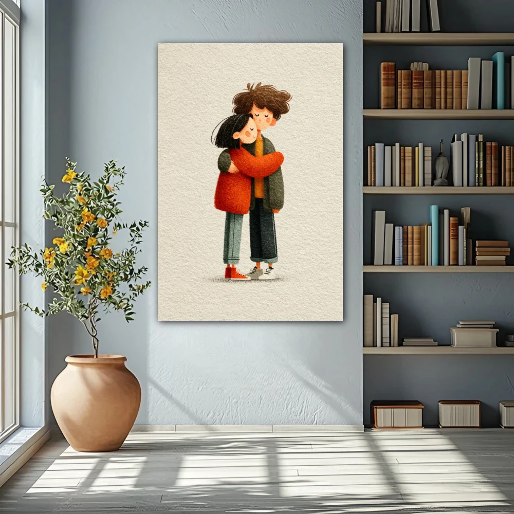 Wall Art titled: One Plus One, One in a Vertical format with: white, Orange, and Green Colors; Decoration the Living Room wall