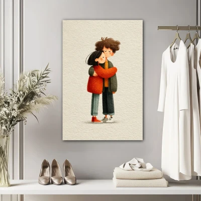 Cuadro Uno más uno, uno en formato vertical con colores Blanco, Naranja, Verde; Decorando pared de Vestidor Cuadro Uno más uno, uno en formato vertical con colores Blanco, Naranja, Verde; Decorando pared de Vestidor