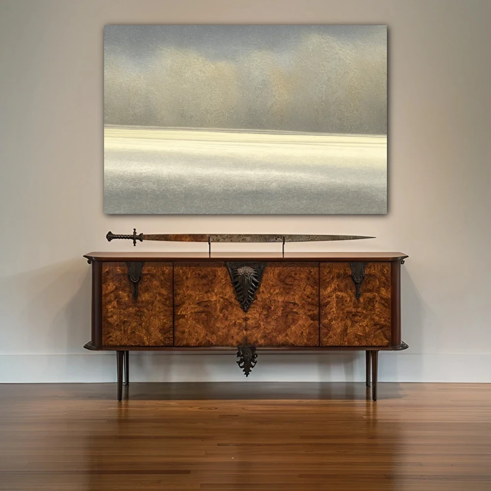 Wall Art titled: The Mist in a Horizontal format with: Grey, and Monochromatic Colors; Decoration the Sideboard wall