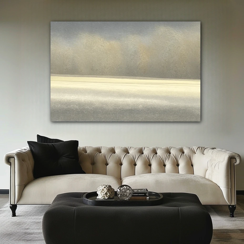 Wall Art titled: The Mist in a Horizontal format with: Grey, and Monochromatic Colors; Decoration the Above Couch wall