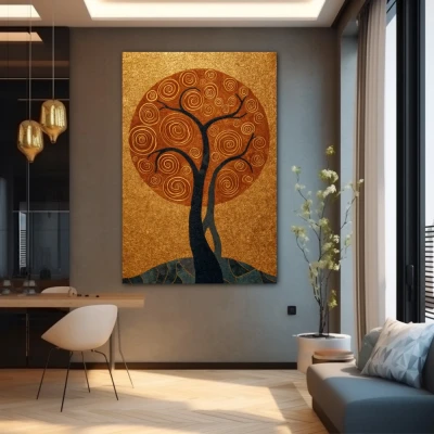 Cuadro Donde Vibra la Vida en formato vertical con colores Dorado, Gris; Decorando Pared gris Cuadro Donde Vibra la Vida en formato vertical con colores Dorado, Gris; Decorando Pared gris