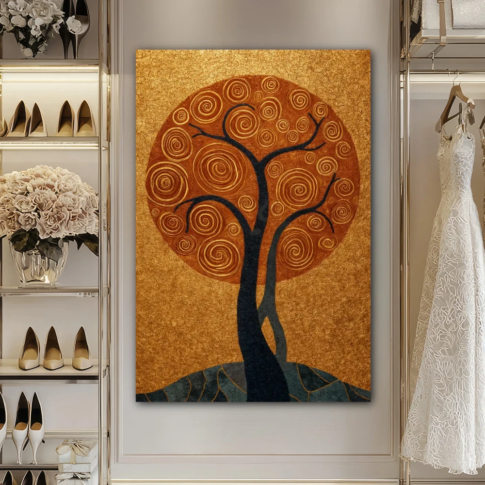 Wall Art titled: Where Life Vibrates in a Vertical format with: Golden, and Grey Colors; Decoration the Dressing Room wall