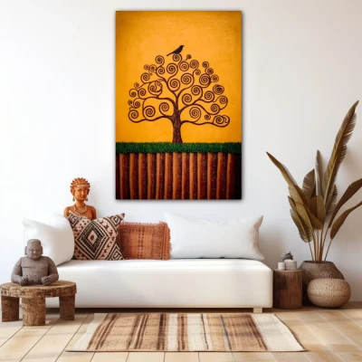 Wall Art titled: Seed of Dreams in a format with: Mustard, and Orange Colors; Decoration the White Wall wall Wall Art titled: Seed of Dreams in a format with: Mustard, and Orange Colors; Decoration the White Wall wall