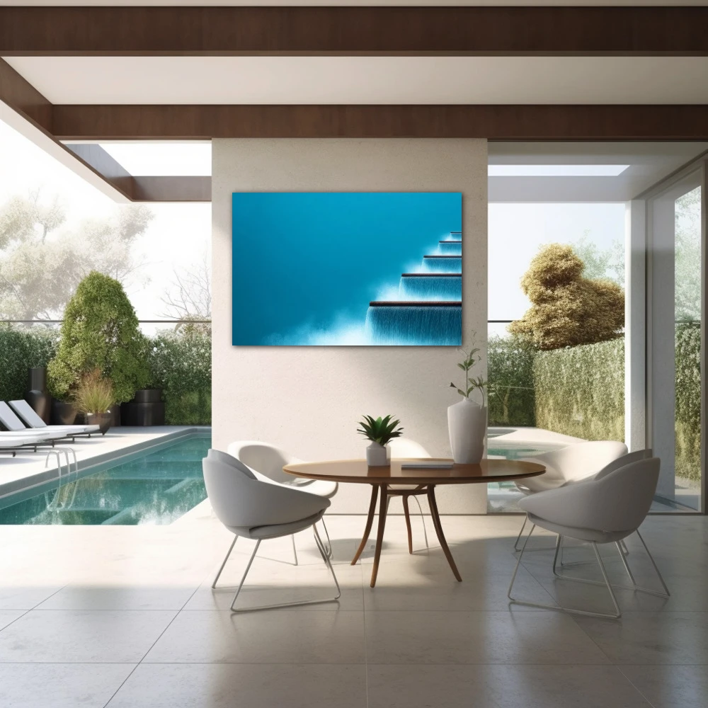 Wall Art titled: Being and Flowing in a Horizontal format with: Blue, and Sky blue Colors; Decoration the Outdoor wall