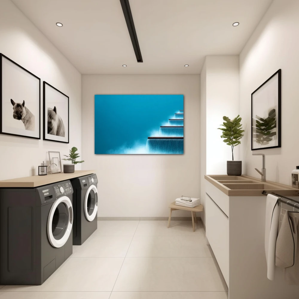 Wall Art titled: Being and Flowing in a Horizontal format with: Blue, and Sky blue Colors; Decoration the Laundry wall