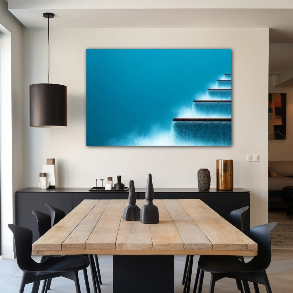 Wall Art titled: Being and Flowing in a Horizontal format with: Blue, and Sky blue Colors; Decoration the Living Room wall