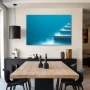 Cuadro Ser y fluir en formato horizontal con colores Azul, Celeste; Decorando pared de Salón comedor