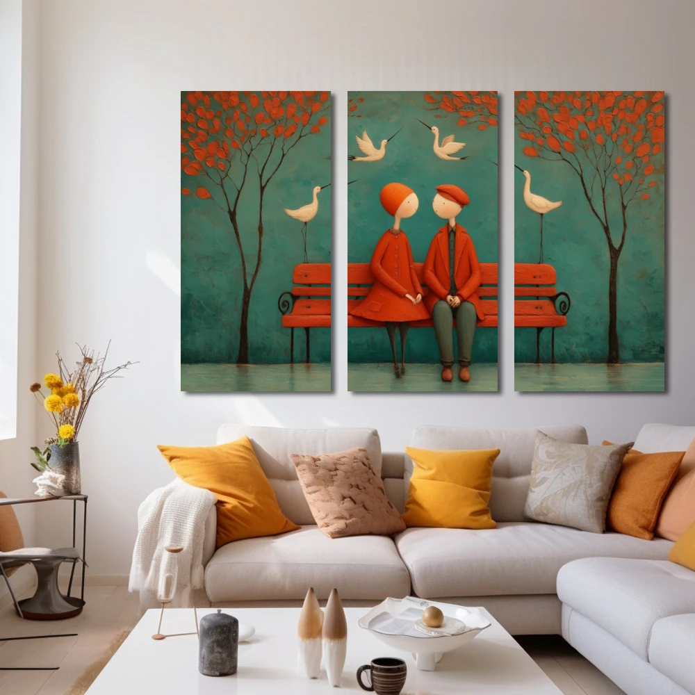 Wall Art titled: Where silences nest in a Horizontal format with: Blue, and Red Colors; Decoration the White Wall wall