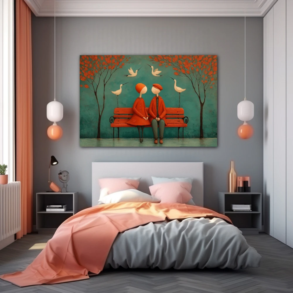 Wall Art titled: Where silences nest in a Horizontal format with: Blue, and Red Colors; Decoration the Teenage wall
