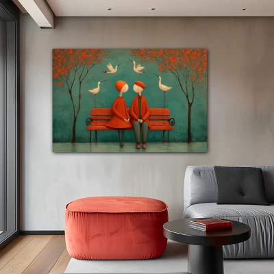 Wall Art titled: Where silences nest in a Horizontal format with: Blue, and Red Colors; Decoration the Grey Walls wall Wall Art titled: Where silences nest in a Horizontal format with: Blue, and Red Colors; Decoration the Grey Walls wall