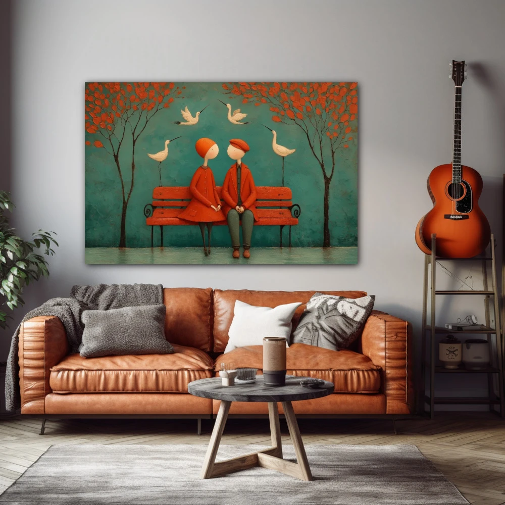 Wall Art titled: Where silences nest in a Horizontal format with: Blue, and Red Colors; Decoration the Living Room wall