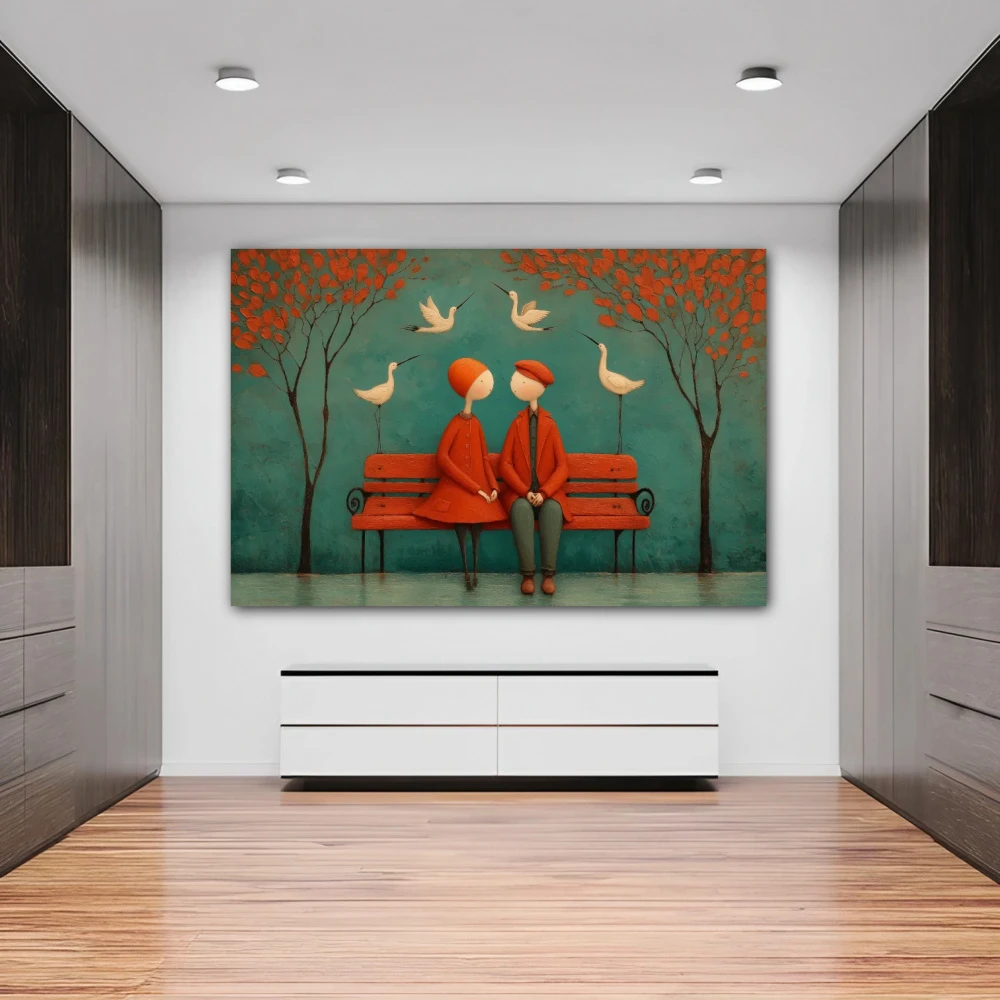 Wall Art titled: Where silences nest in a Horizontal format with: Blue, and Red Colors; Decoration the Dressing Room wall