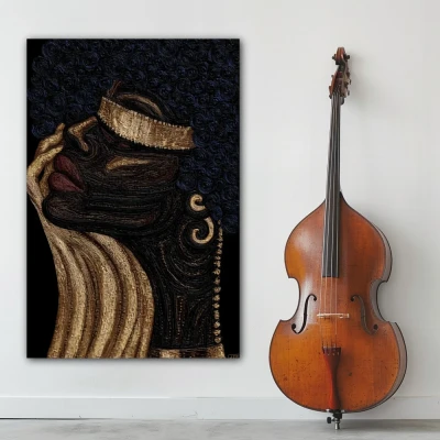Wall Art titled: Afro of Gold and Soul in a  format with: Golden, and Black Colors; Decoration the White Wall wall