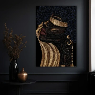 Wall Art titled: Afro of Gold and Soul in a  format with: Golden, and Black Colors; Decoration the Black Walls wall