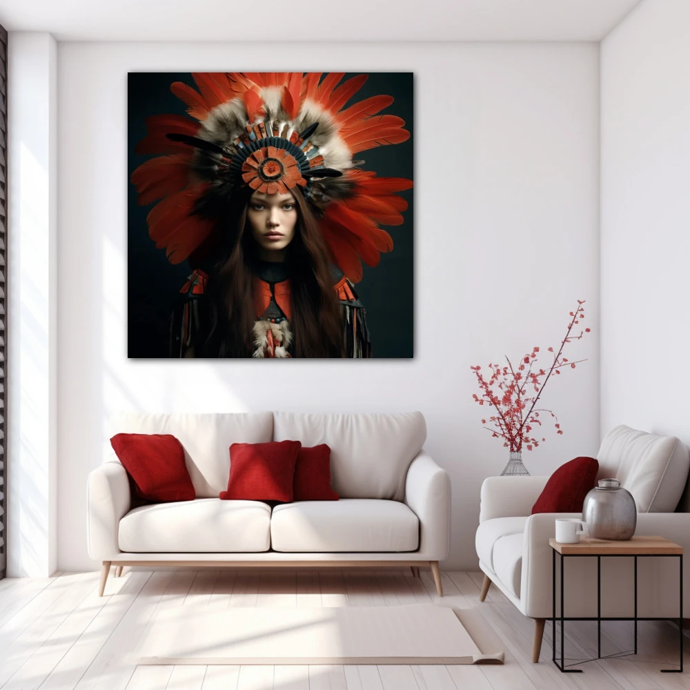 Cuadro aponi wildflower en formato cuadrado con colores negro, rojo; decorando pared blanca