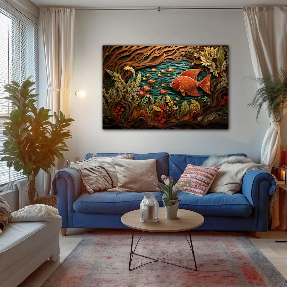 Wall Art titled: The Primordial Soup in a Horizontal format with: Brown, Orange, and Green Colors; Decoration the  wall